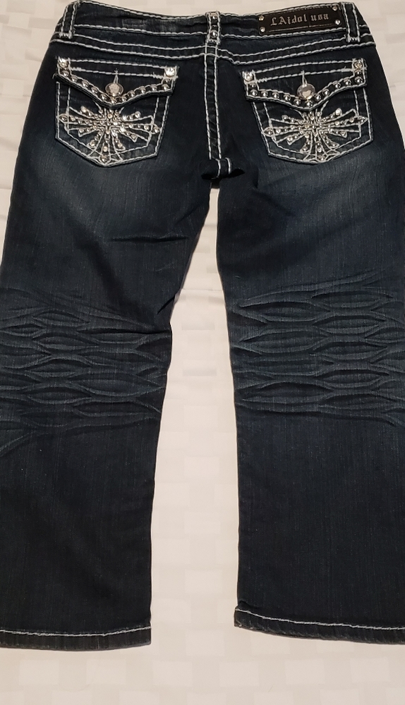 Womens LA Idol Denim Jean Dark Wash Capris Size 7